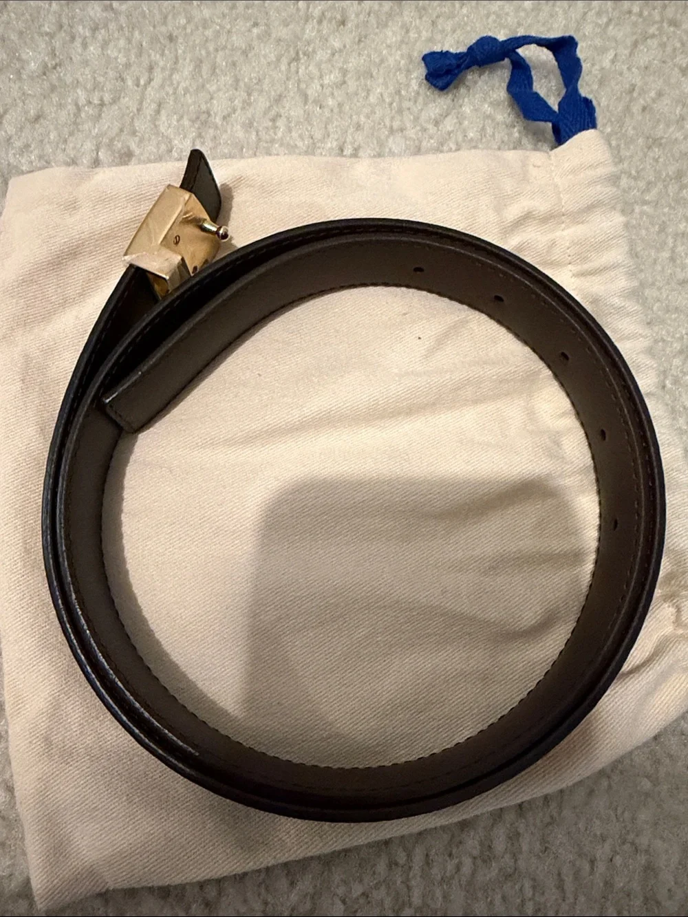 Louis Vuitton Brown Damier Canvas Belt with Gold LV Buckle